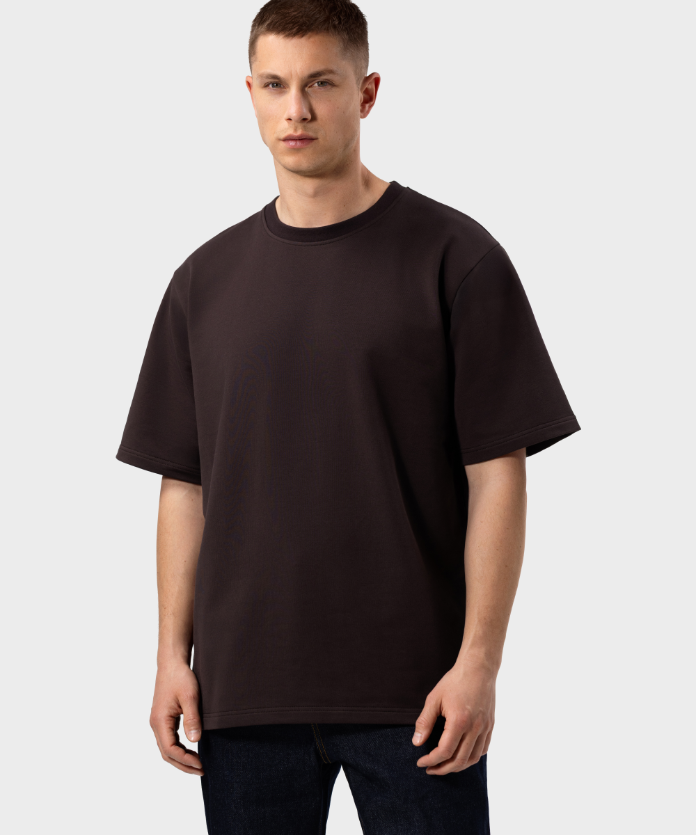 TS 01 Essence Oversized Heavyweight Chocolate 2.0 – hnědé tričko ze strečové bavlny, foto 2