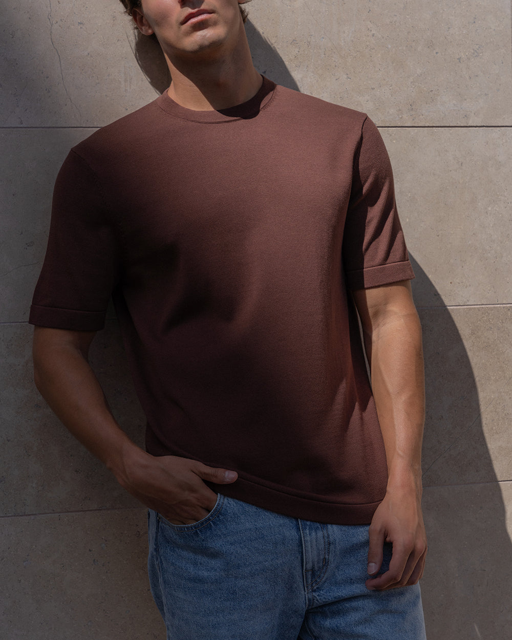 Men's red tailored fit t-shirt in cotton - TS 04 Clay Red