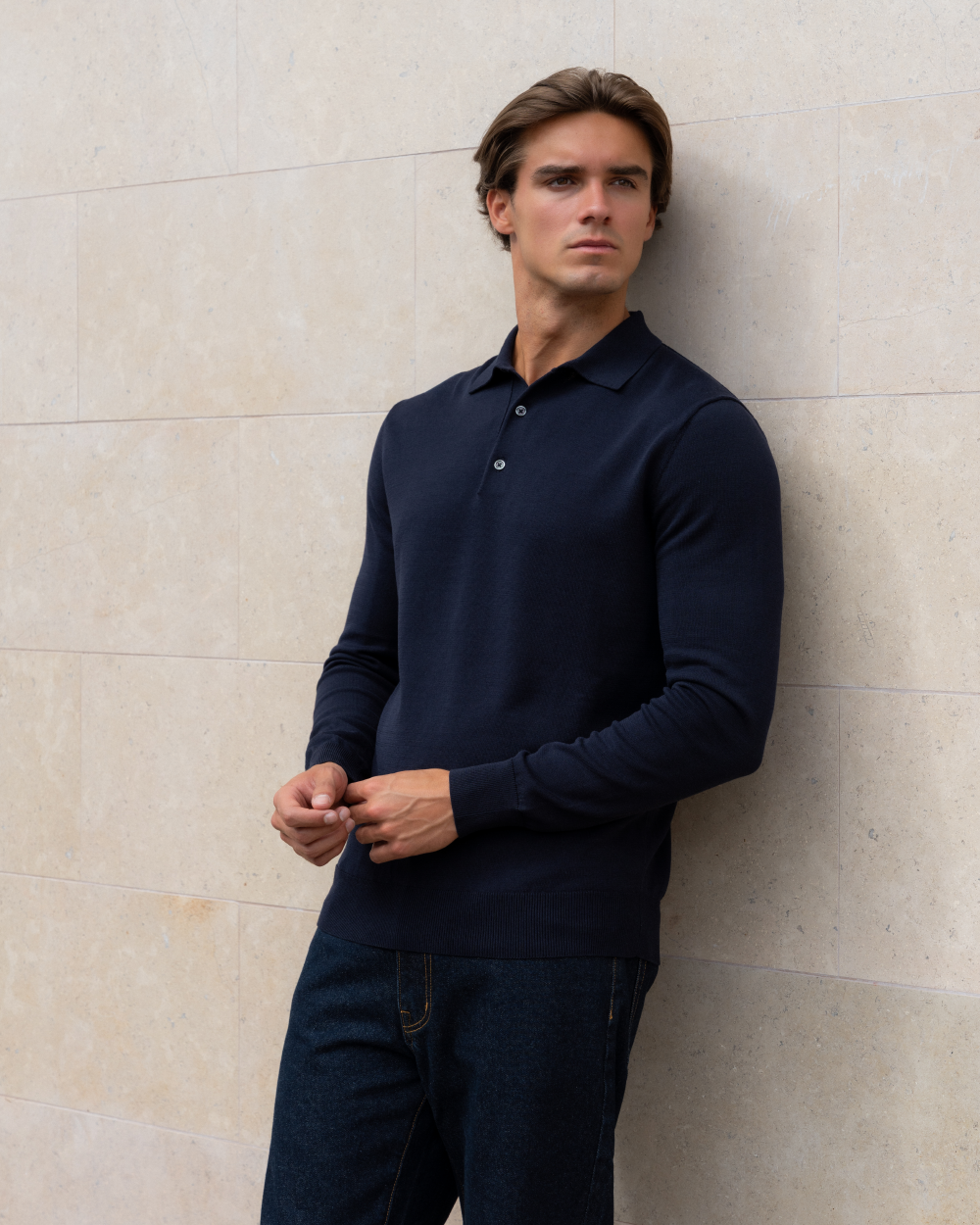 ETQ PO 04 Tailored Longsleeve Blueberry - men's blue long sleeve polo
