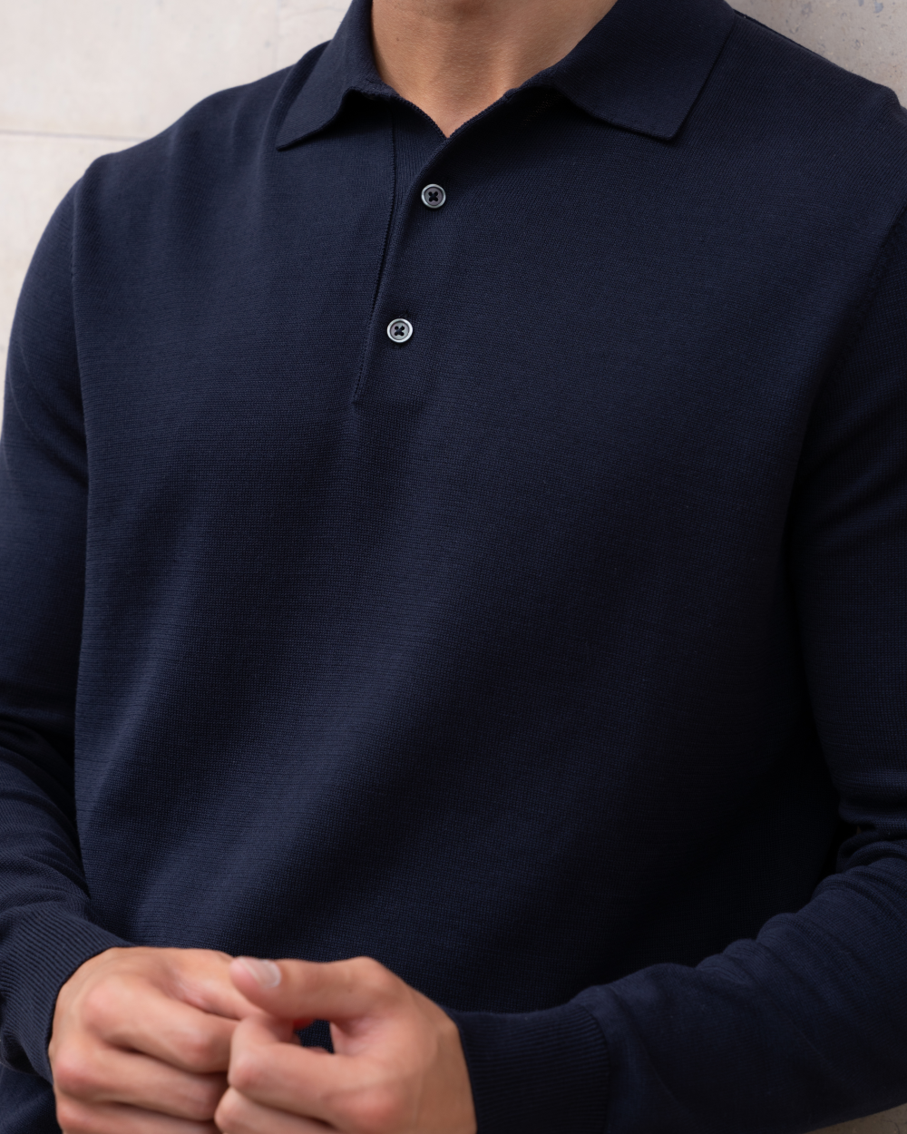 Men's blue long sleeve polo in cotton - PO 04 Longsleeve Blueberry