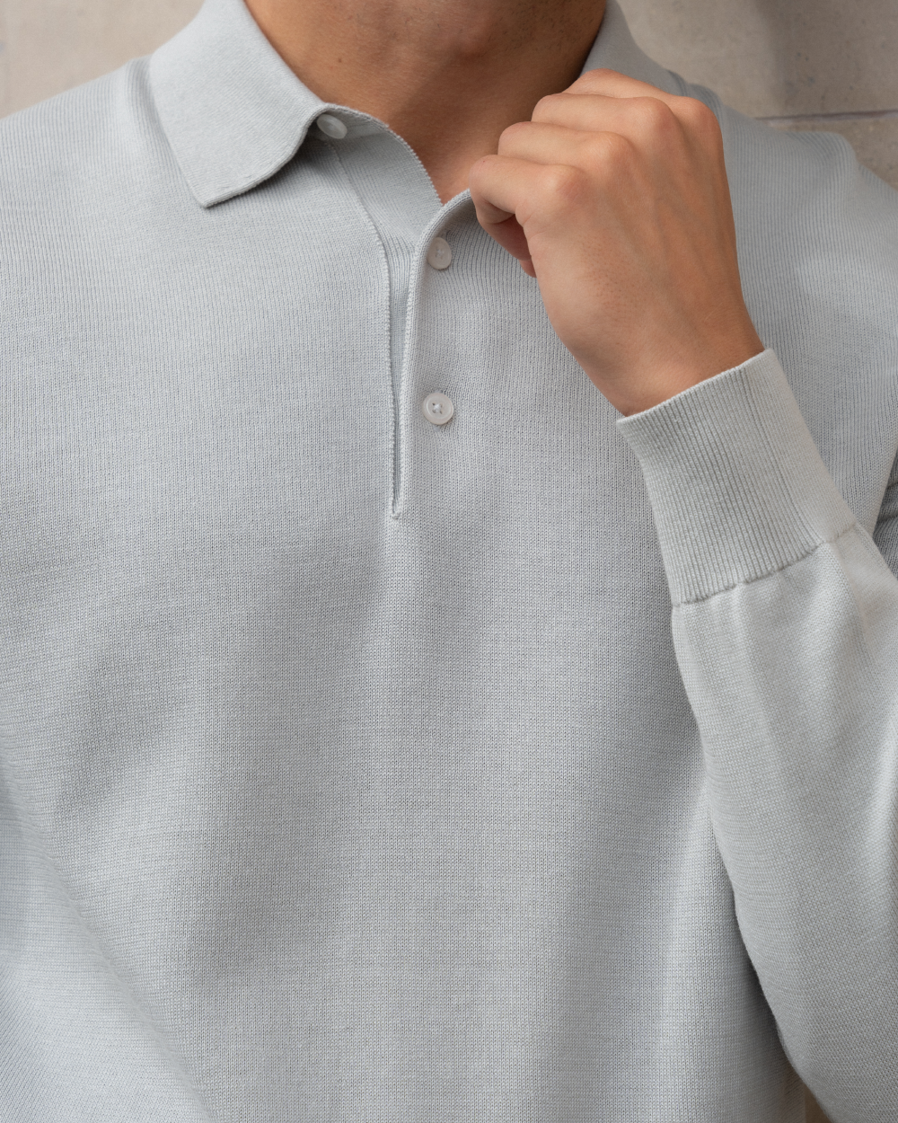 Men's grey long sleeve polo in cotton - PO 04 Longsleeve Cement Grey
