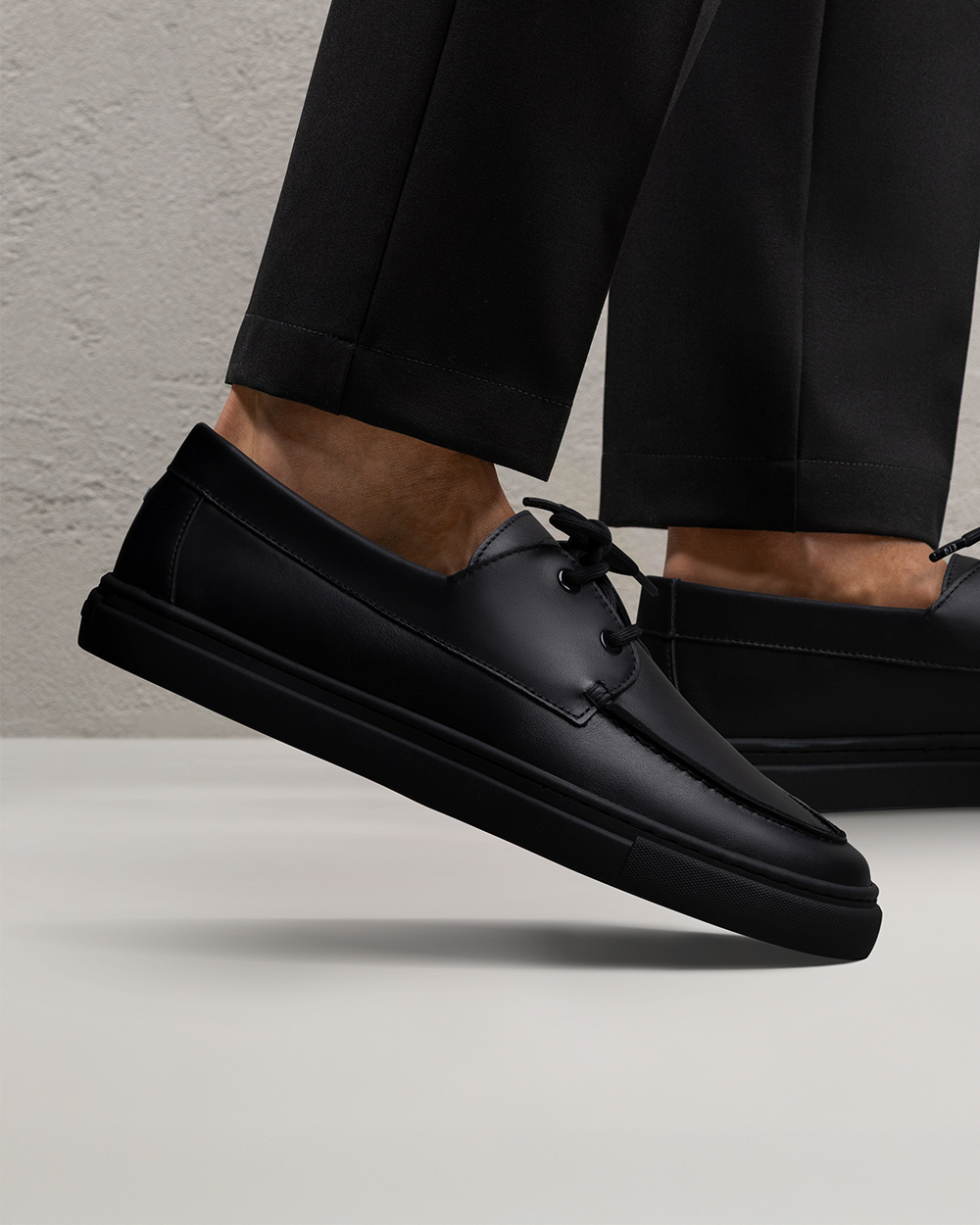 ETQ DS 03 All Black - men's black leather deck shoes