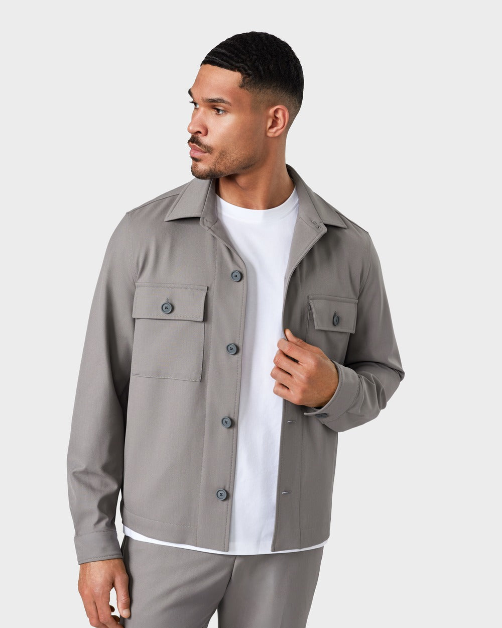 JC 01 Essence Ash Grey – overshirt jacket in grey Traveller Weave
