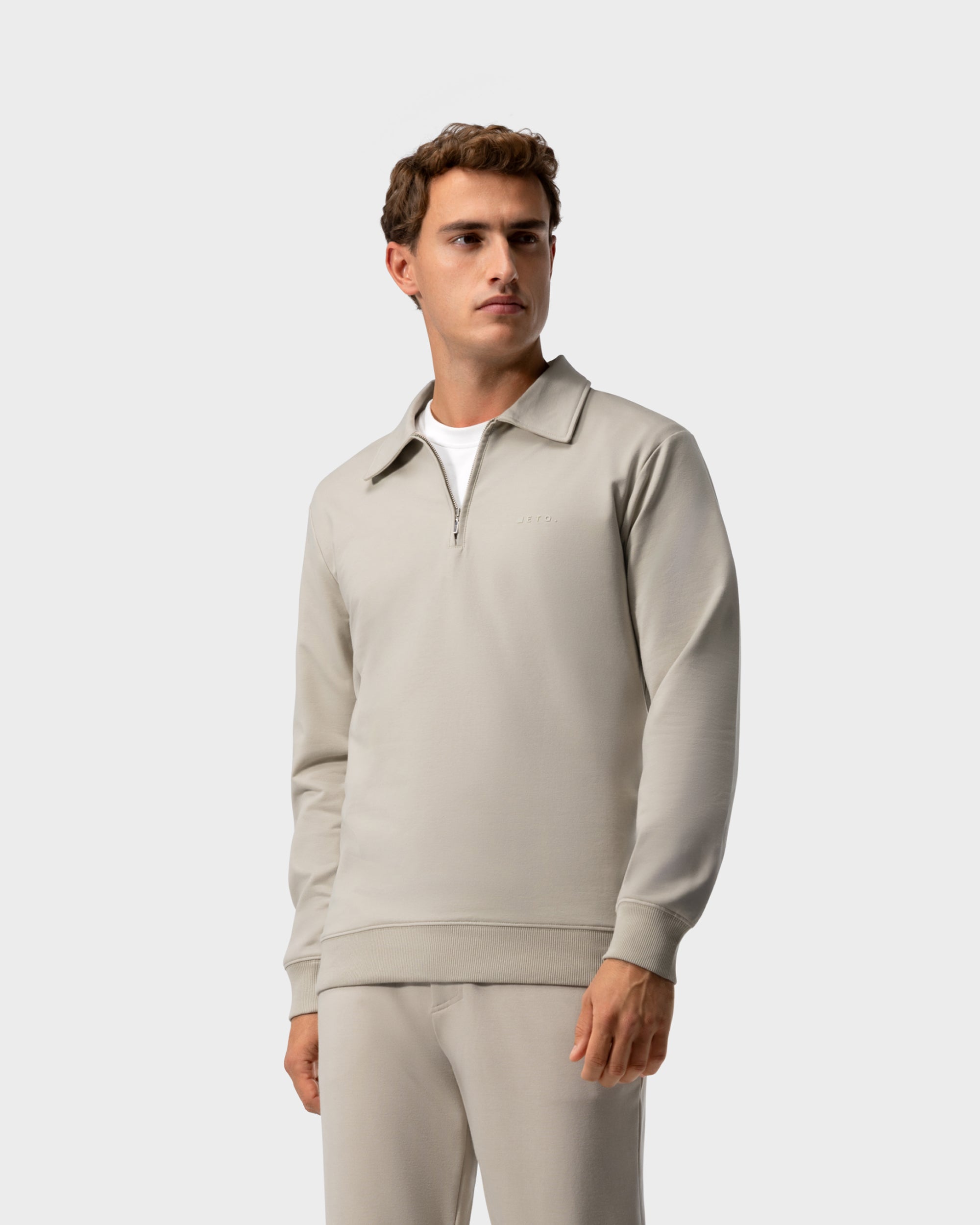 SW 02 Marked Half Zip Sand 2.0 – béžová mikina s krátkým zipem ze strečové bavlny