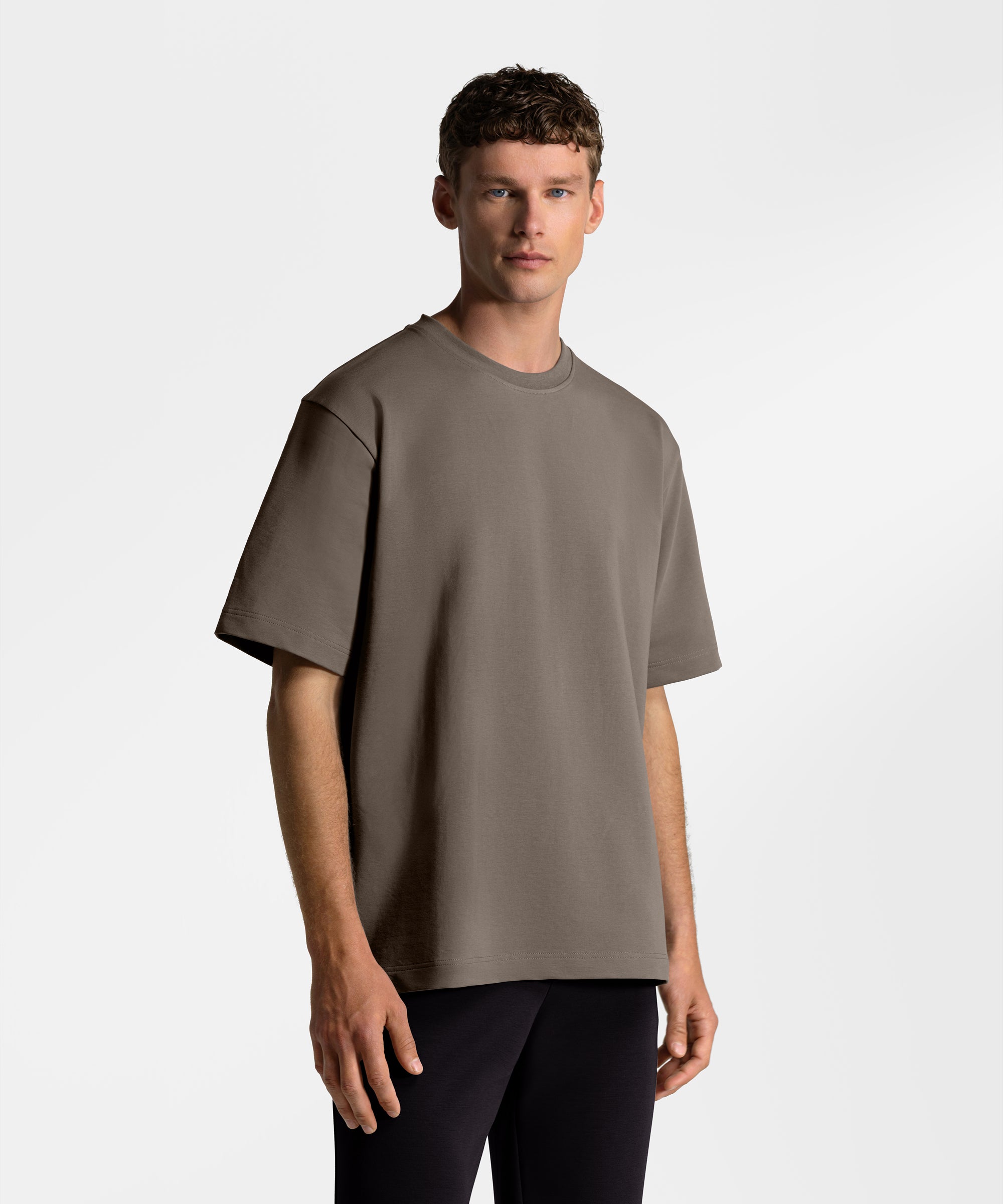 TS 01 Essence Oversized Heavyweight Desert Taupe 2.0 – t-shirt in taupe stretch cotton, photo 2