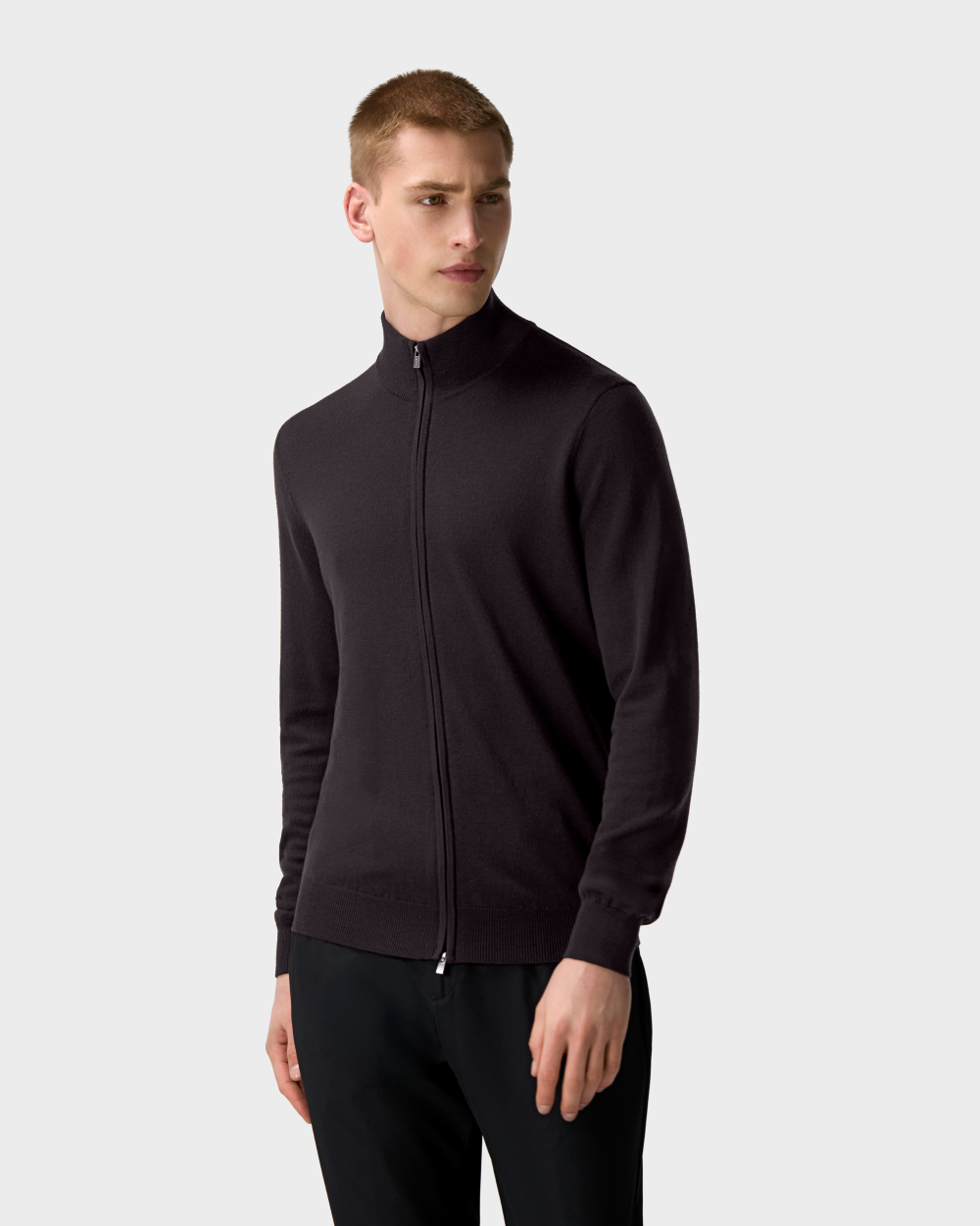 ZS 04 Tailored Cardigan Dark Fig – zip cardigan in brown merino wool