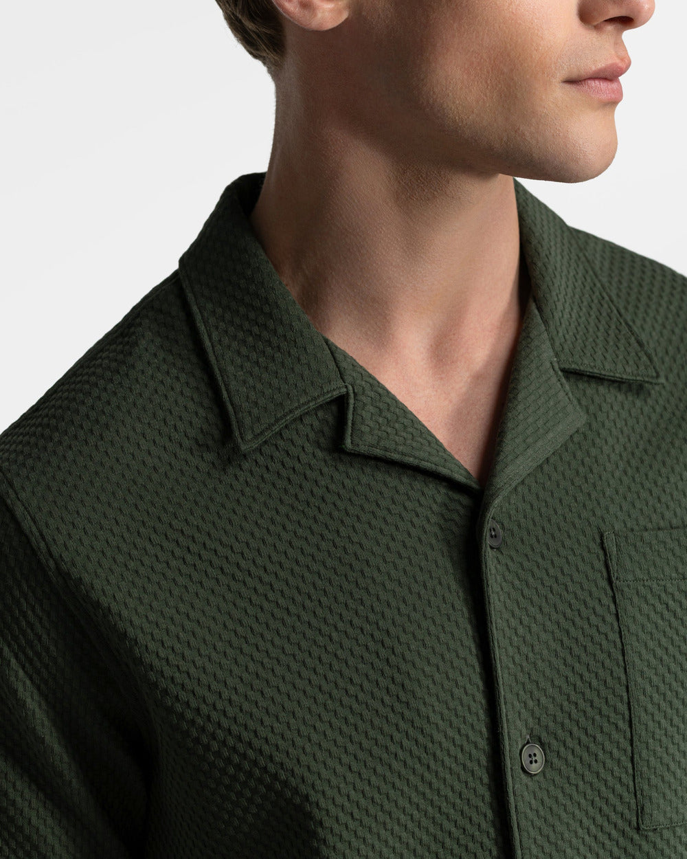SH 04 Jacquard Forest Green – short sleeve shirt in green cotton jacquard, photo 3