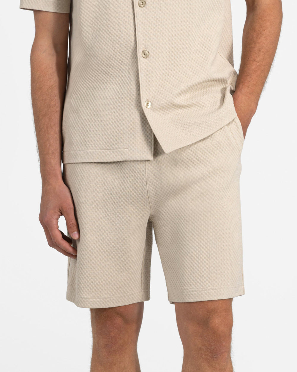 ST 02 Jacquard Sand – shorts in beige cotton jacquard, photo 2