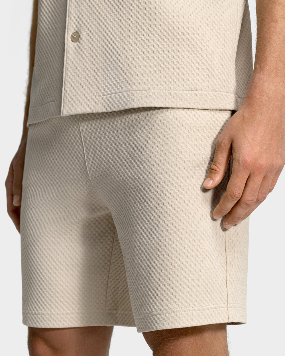 ST 02 Jacquard Sand – shorts in beige cotton jacquard, detail
