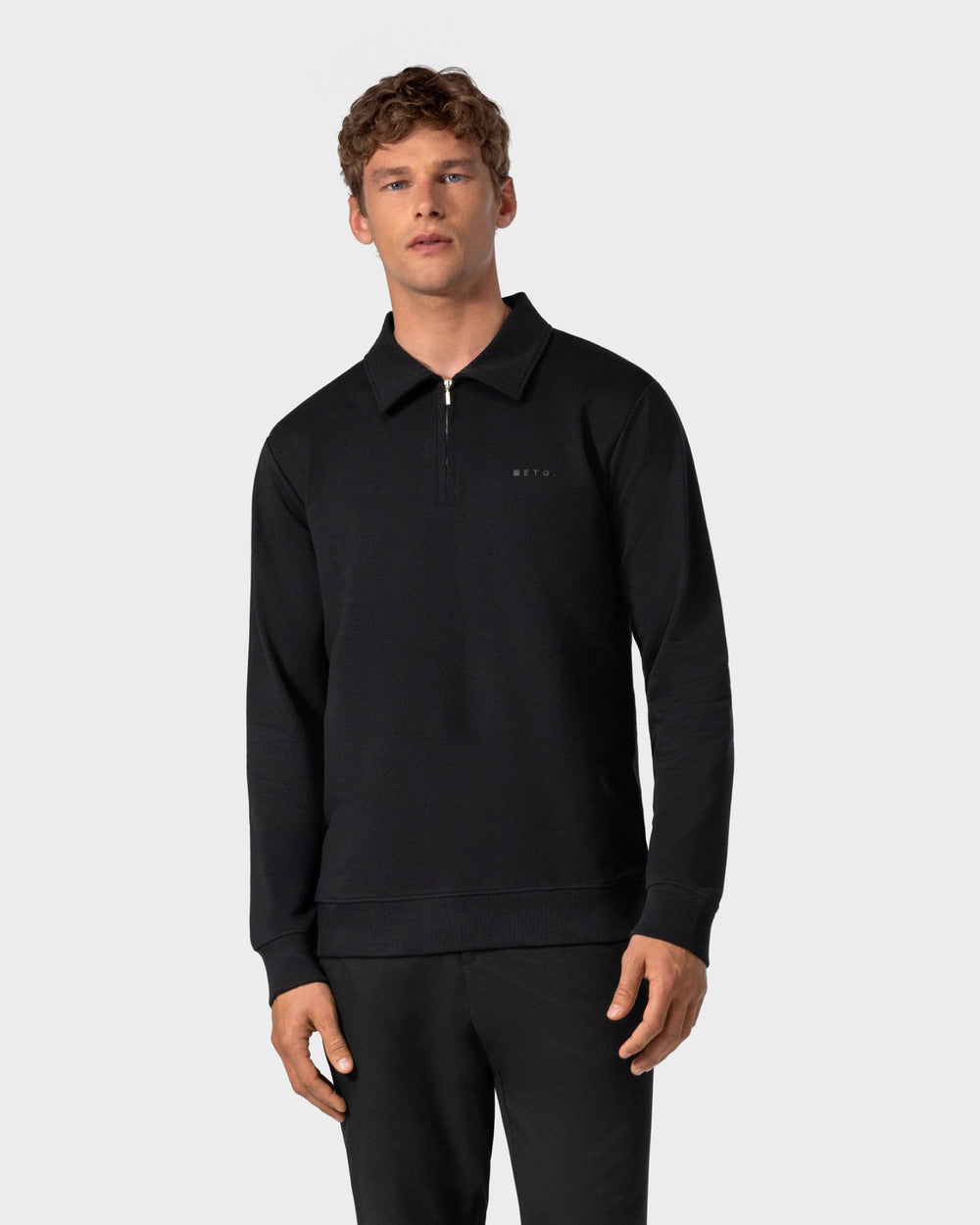 SW 02 Marked Half Zip Black 2.0 – half zip sweatshirt in black stretch cotton