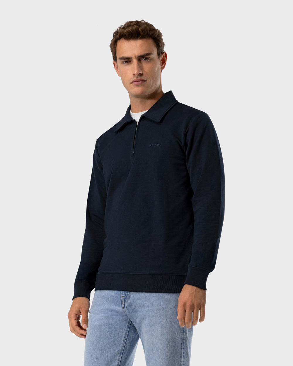 SW 02 Marked Half Zip Blueberry 2.0 – half zip sweatshirt in blue stretch cotton