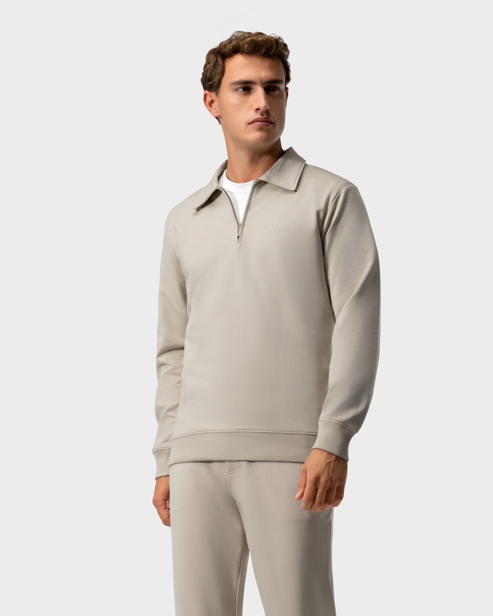 SW 02 Marked Half Zip Sand 2.0 – half zip sweatshirt in beige stretch cotton