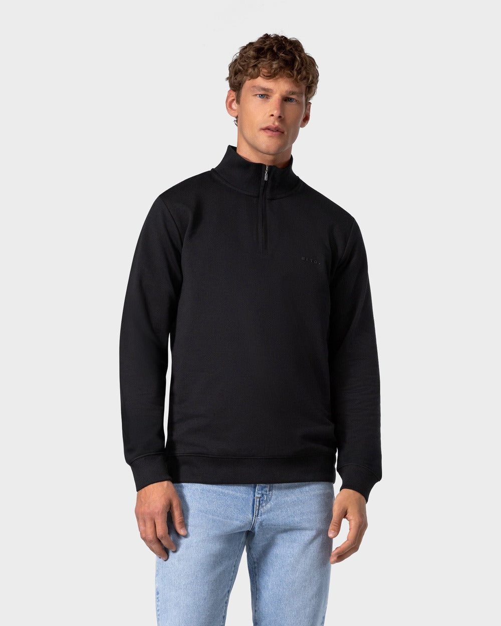 SW 03 Marked Half Zip Black – half zip sweatshirt in black stretch cotton, photo 3