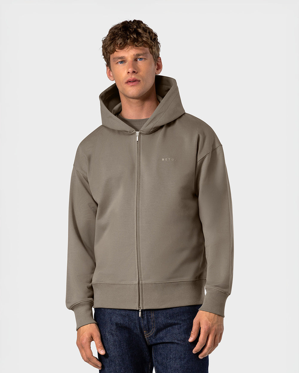 ZH 01 Marked Desert Taupe – zip hoodie in taupe stretch cotton