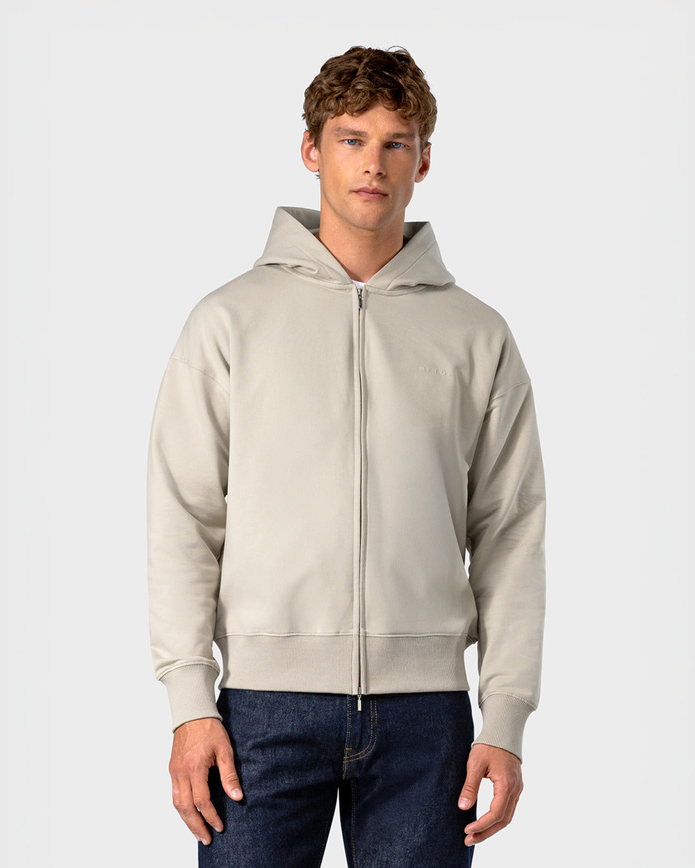 ZH 01 Marked Sand – zip hoodie in beige stretch cotton