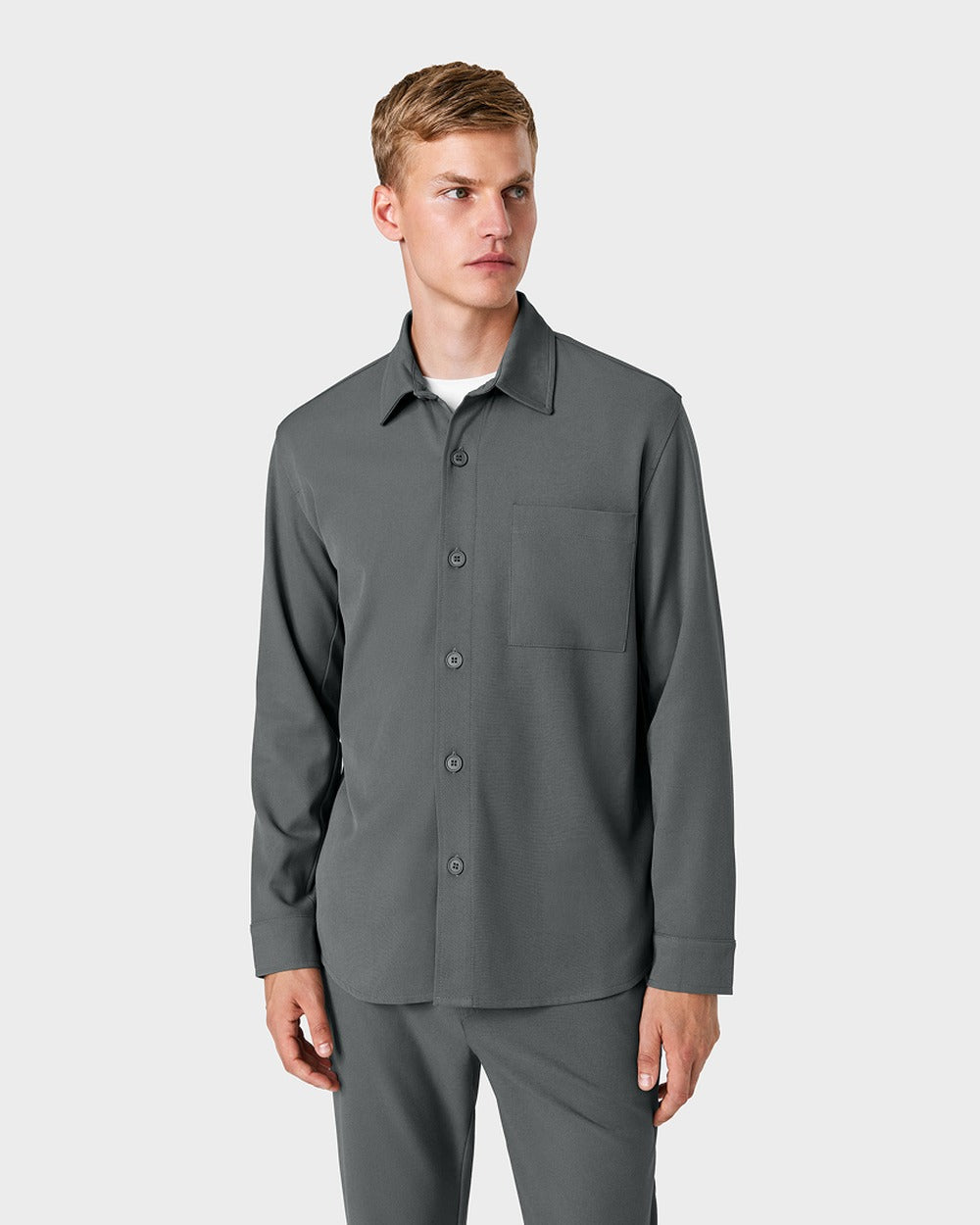 OS 01 Essence Anthracite – overshirt in grey stretch twill, photo 5