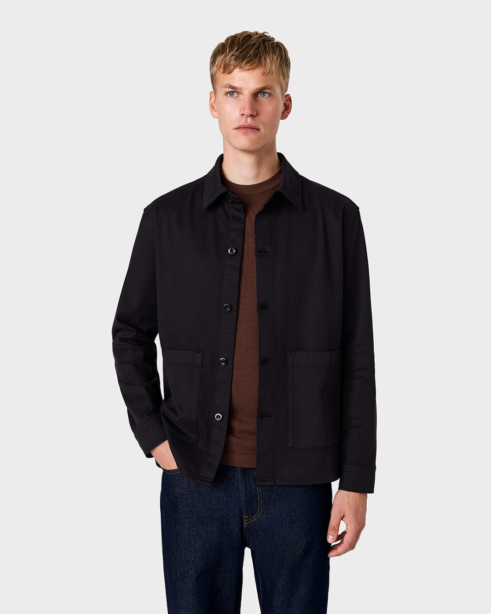 OS 03 Twill Black – overshirt in black washed cotton twill, photo 2