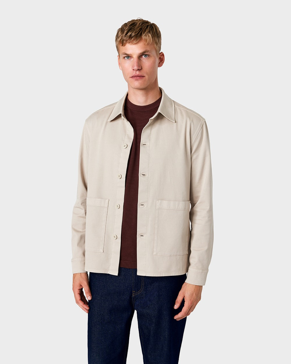 OS 03 Twill Sand – overshirt in beige washed cotton twill, photo 2