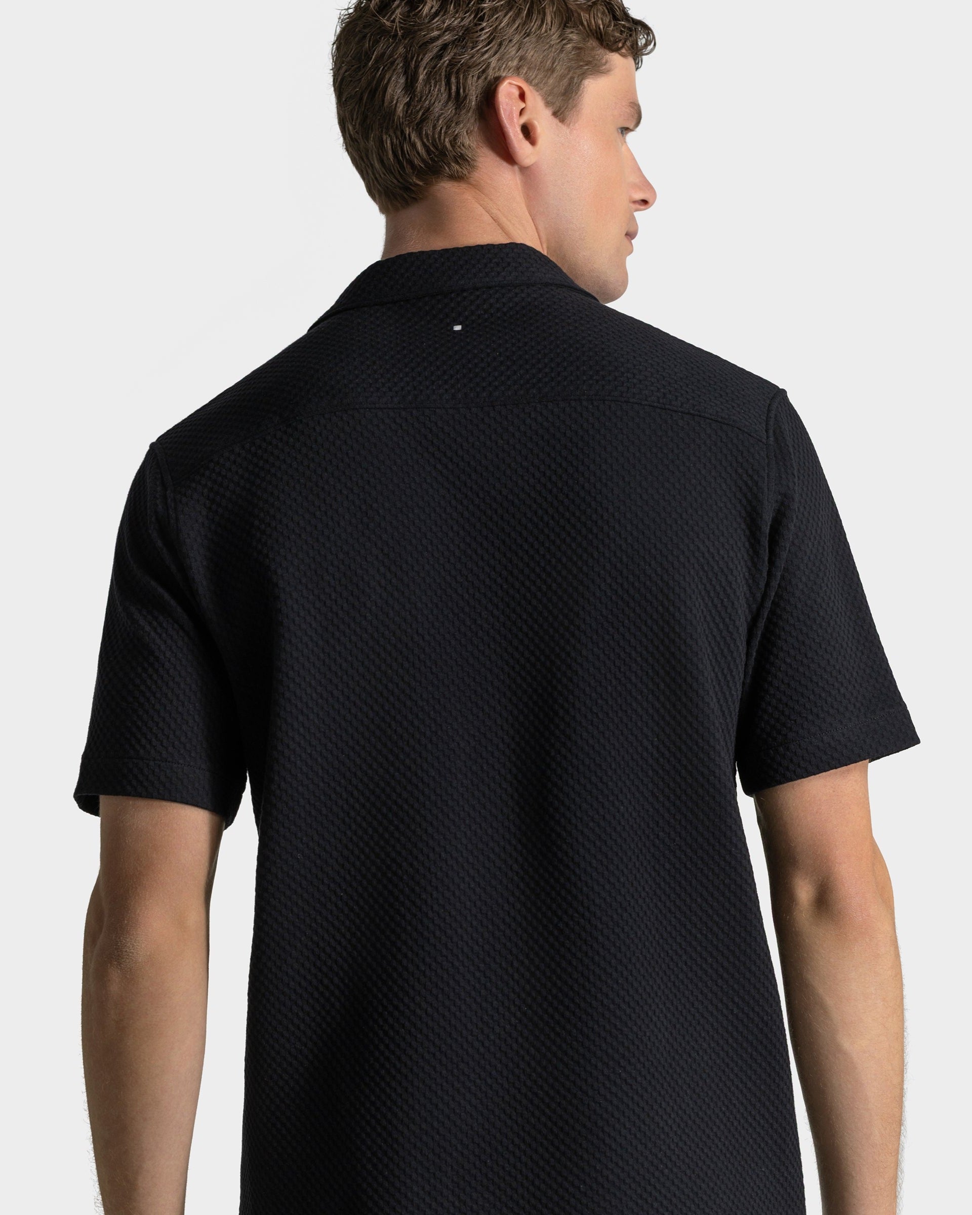 SH 04 Jacquard Black – short sleeve shirt in black cotton jacquard, photo 8