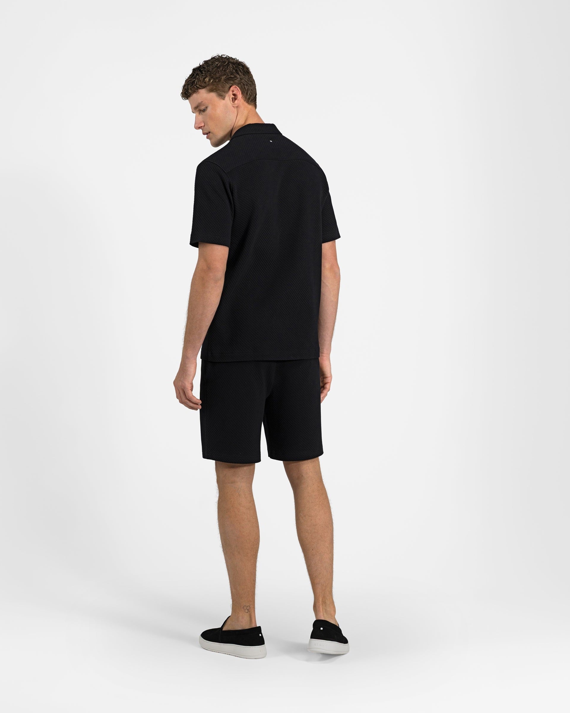 ST 02 Jacquard Black and SH 04 Jacquard Black – shorts and short sleeve shirt