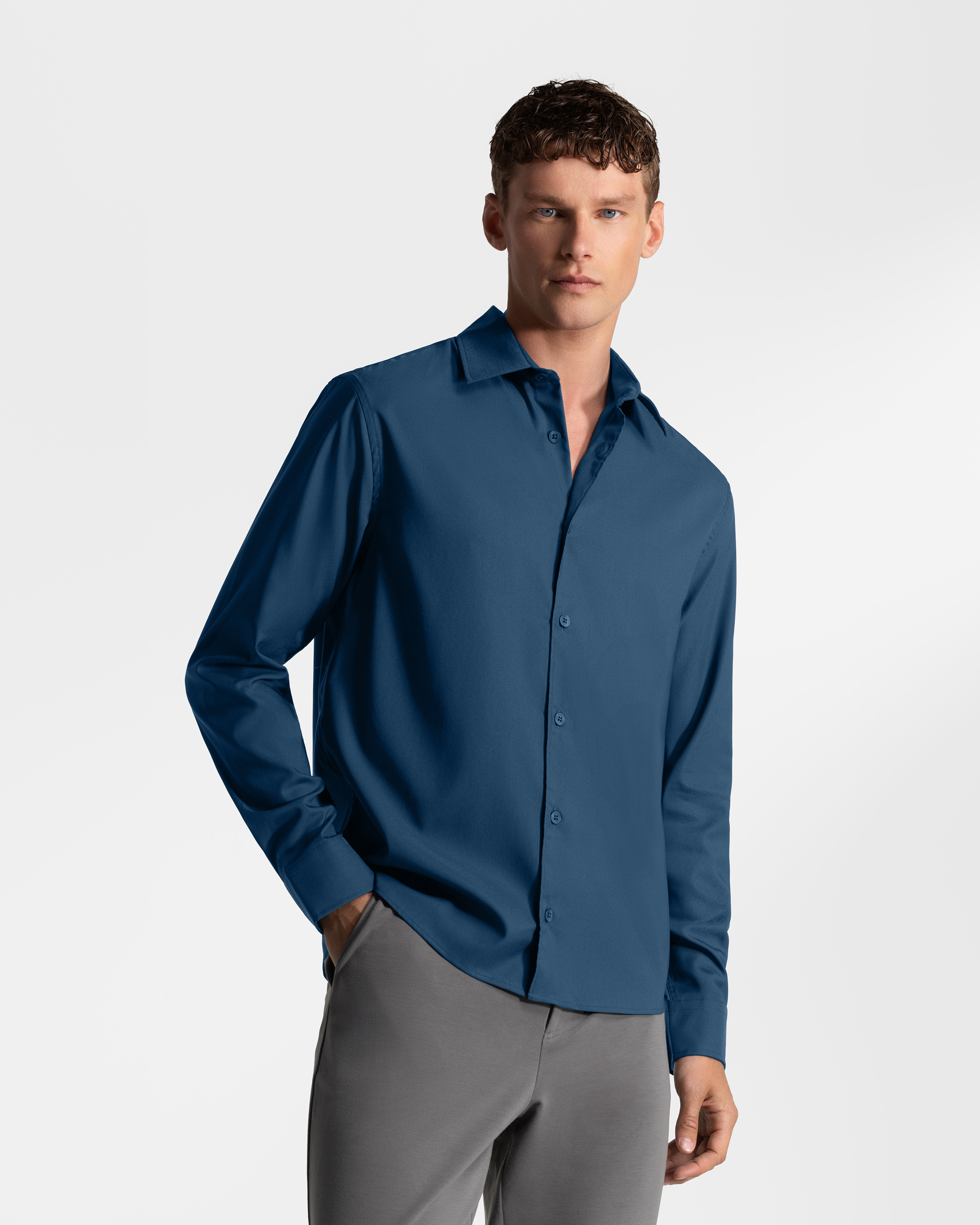 SH 01 Essence Blueberry – shirt in blue non-iron twill, photo 4