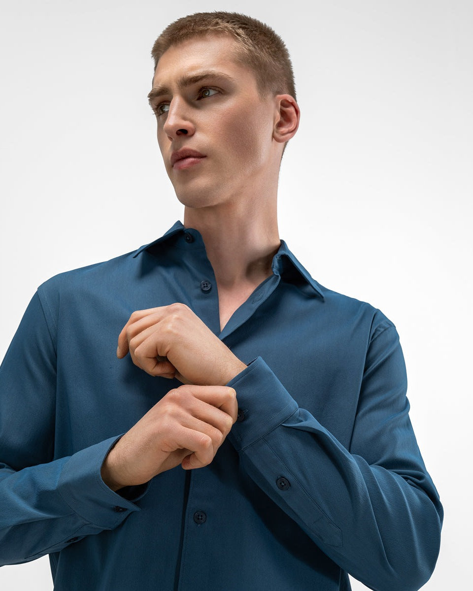 SH 01 Essence Blueberry – shirt in blue non-iron twill, photo 3