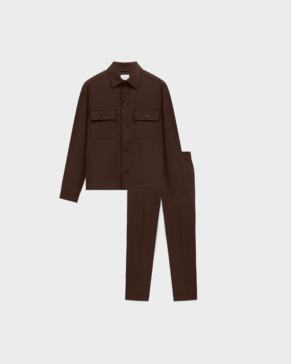 Essence Suit Chocolate – travel suit with overshirt and trousers in brown Traveller Weave