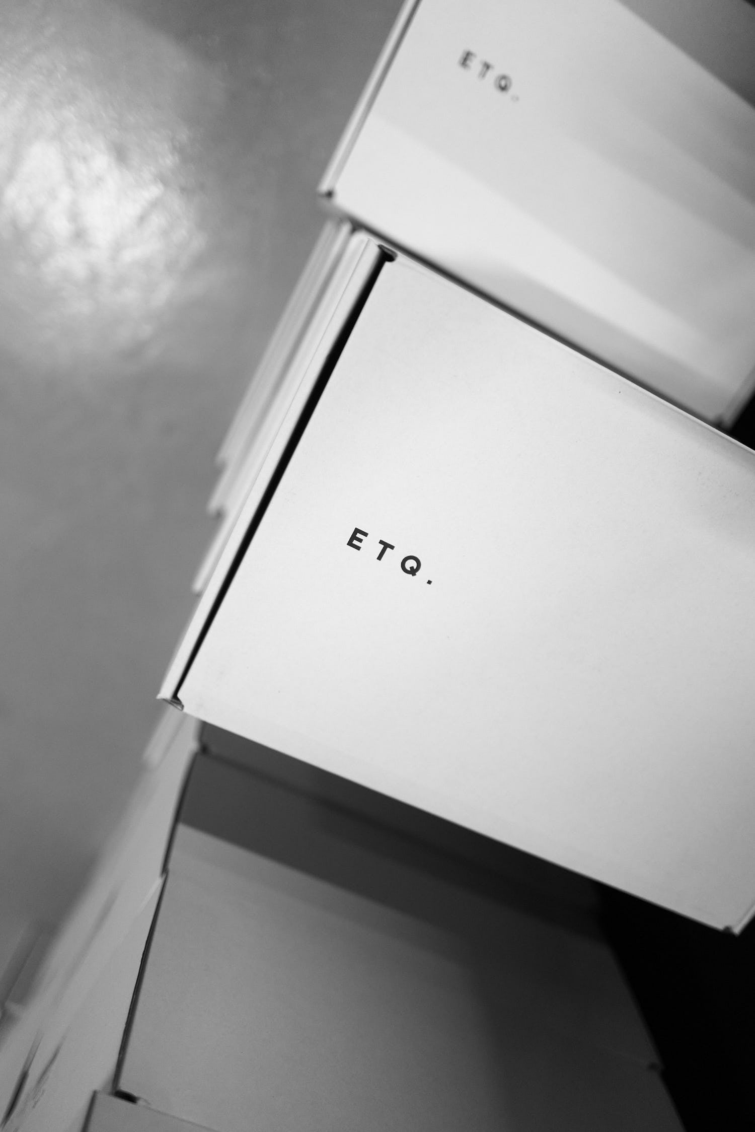 Close-up of a stack of ETQ boxes