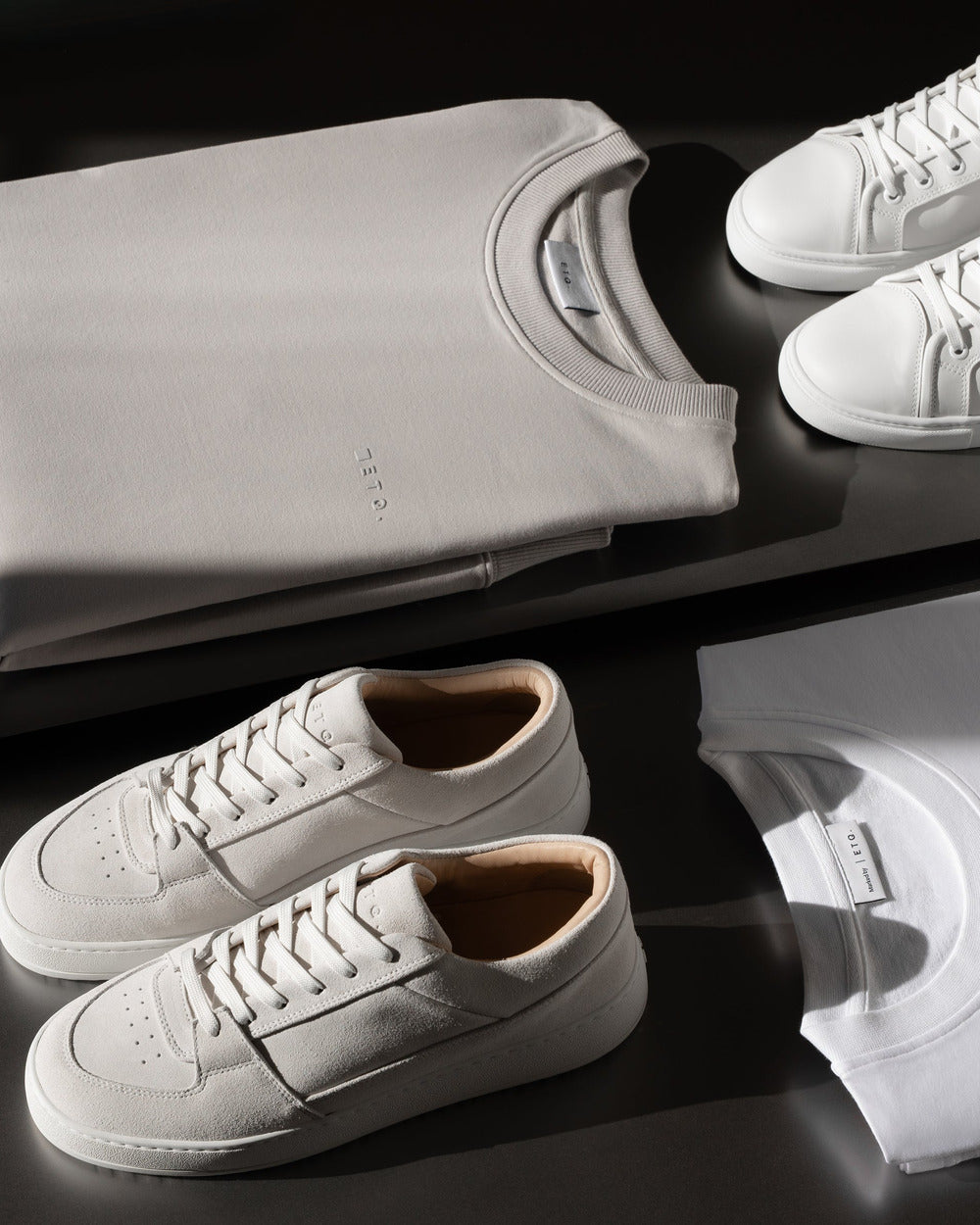 LT 03 Suede Cement Grey and SW 01 Marked Cement Grey 2.0 – sneakers and sweatshirt