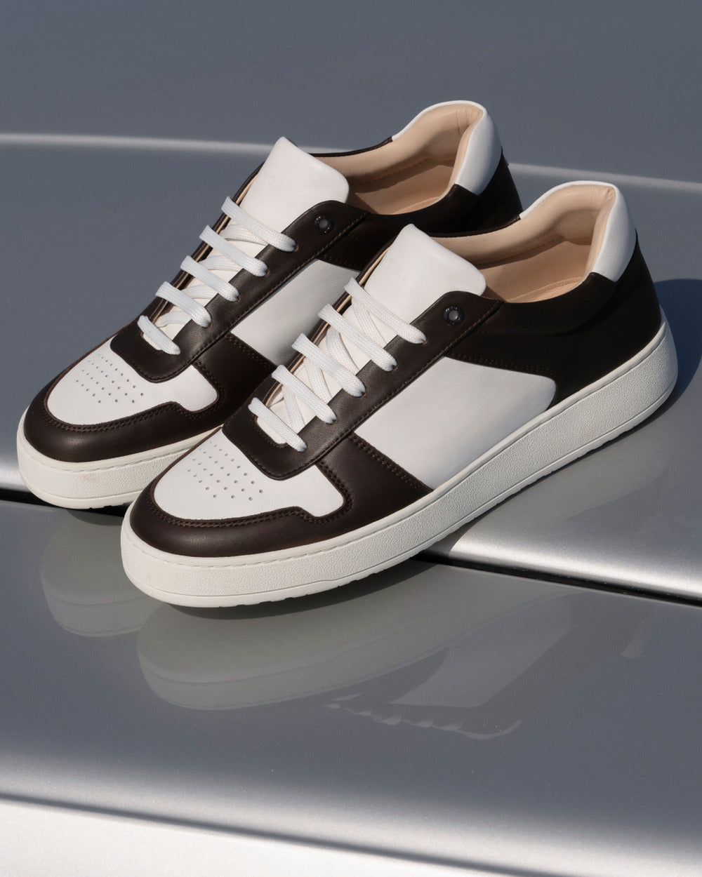 LT 07 Premium Nappa White / Chocolate – sneakers in white and brown nappa leather, photo 8
