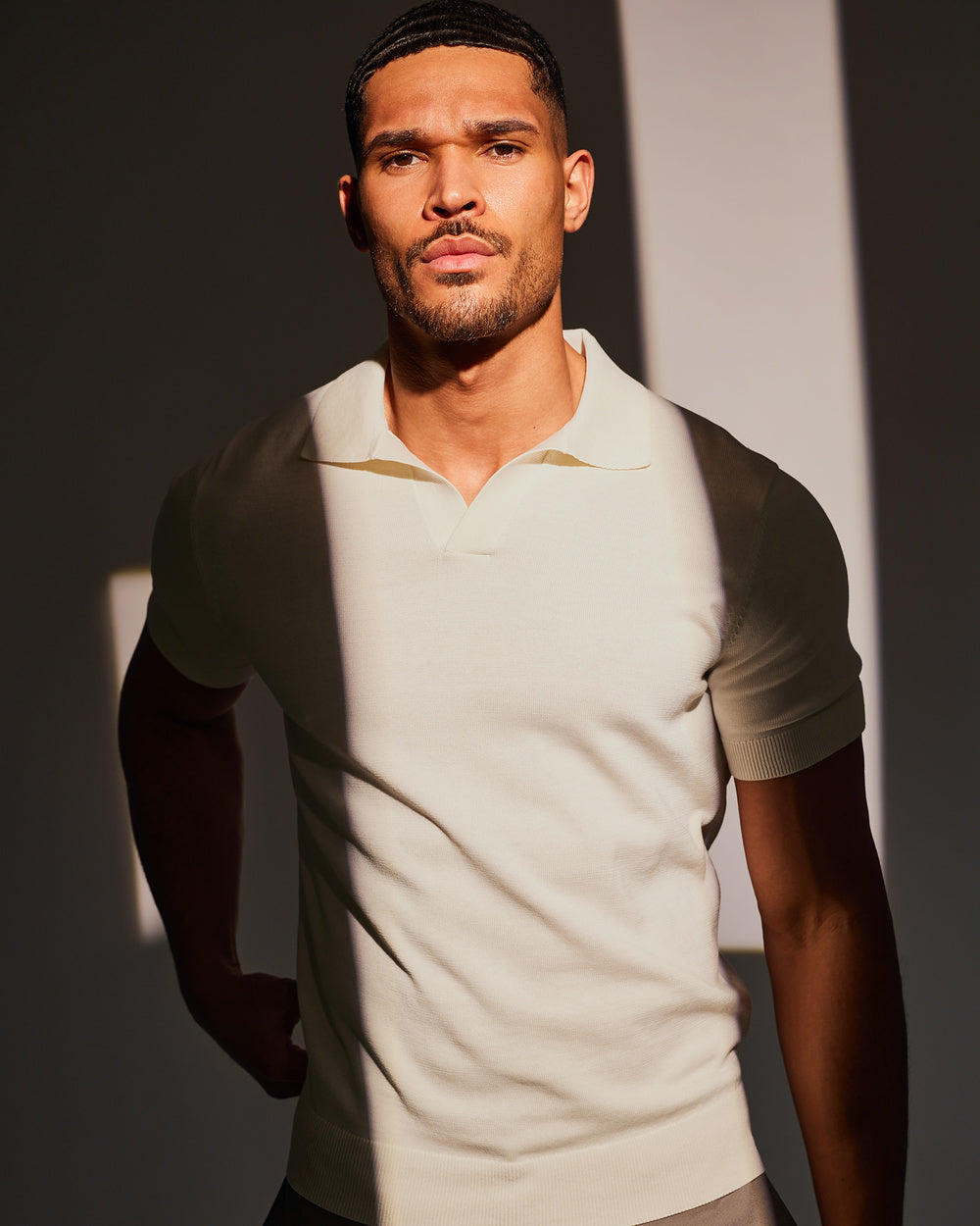 PO 05 Tailored Buttonless Off White – knitted polo in white cotton and silk, photo 7