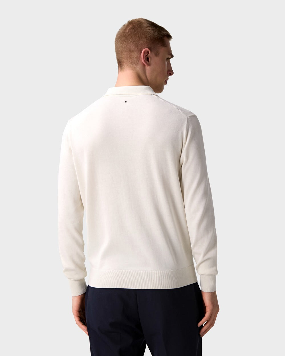 PO 04 Tailored Longsleeve Off White – long sleeve knitted polo in white cotton and silk, photo 5