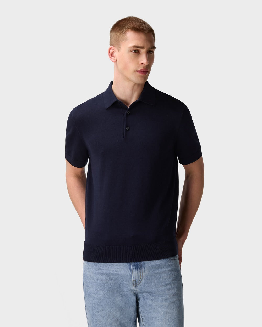 PO 04 Tailored Blueberry – knitted polo in blue cotton and silk
