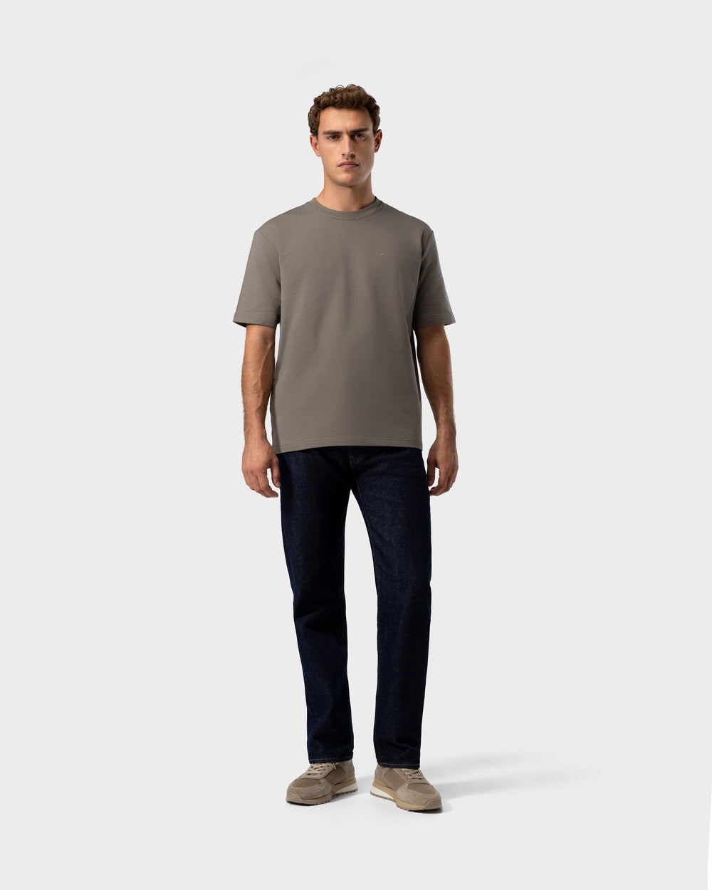 RS 03 Desert Taupe and TS 02 Marked Oversized Heavyweight Desert Taupe – runner sneakers and logo t-shirt