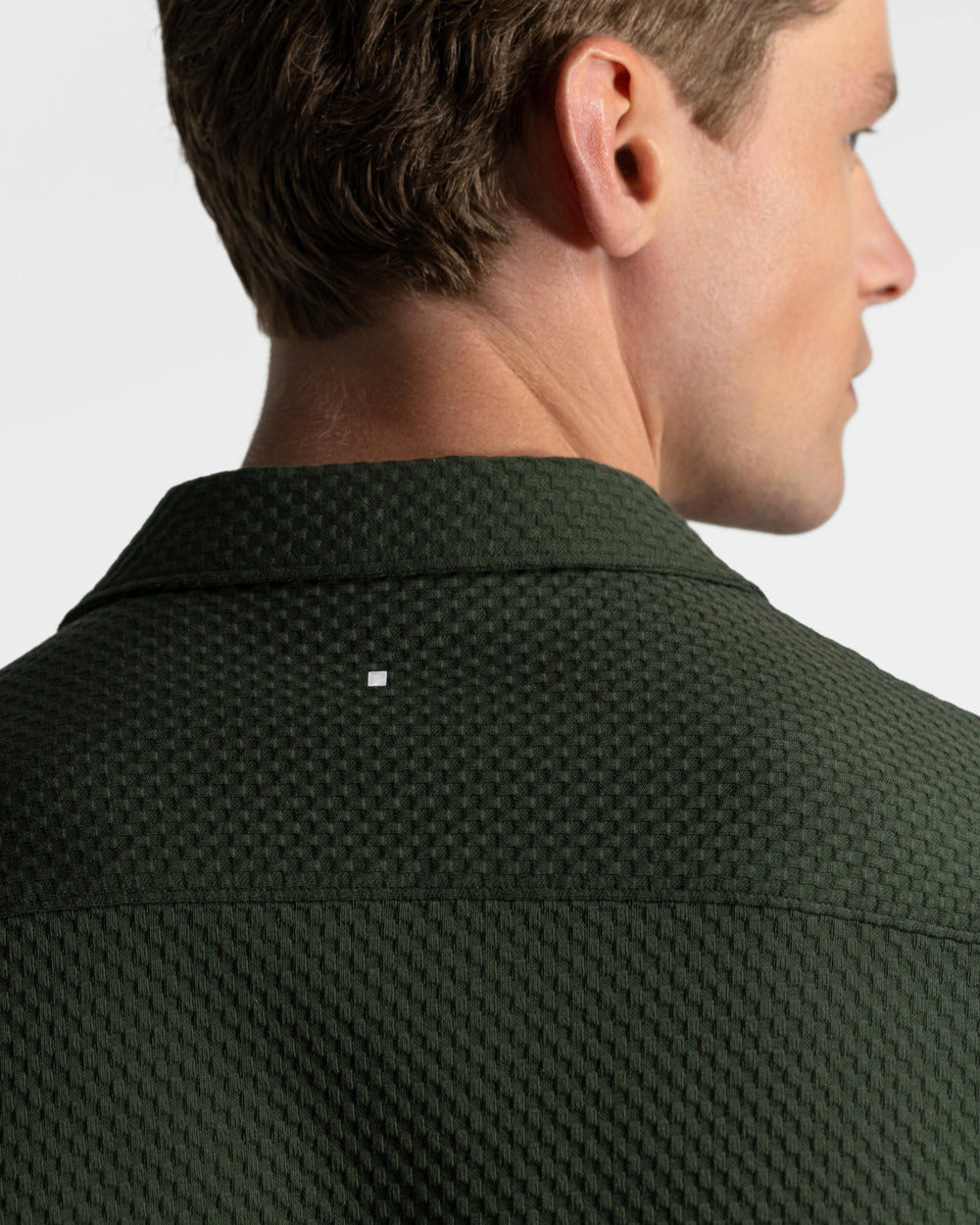 SH 04 Jacquard Forest Green – short sleeve shirt in green cotton jacquard, photo 8