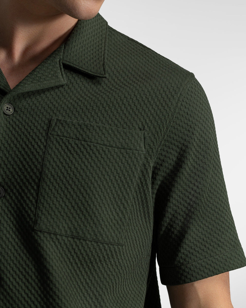 SH 04 Jacquard Forest Green – short sleeve shirt in green cotton jacquard, photo 9