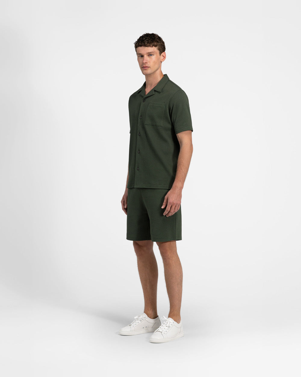 ST 02 Jacquard Forest Green and SH 04 Jacquard Forest Green – shorts and short sleeve shirt