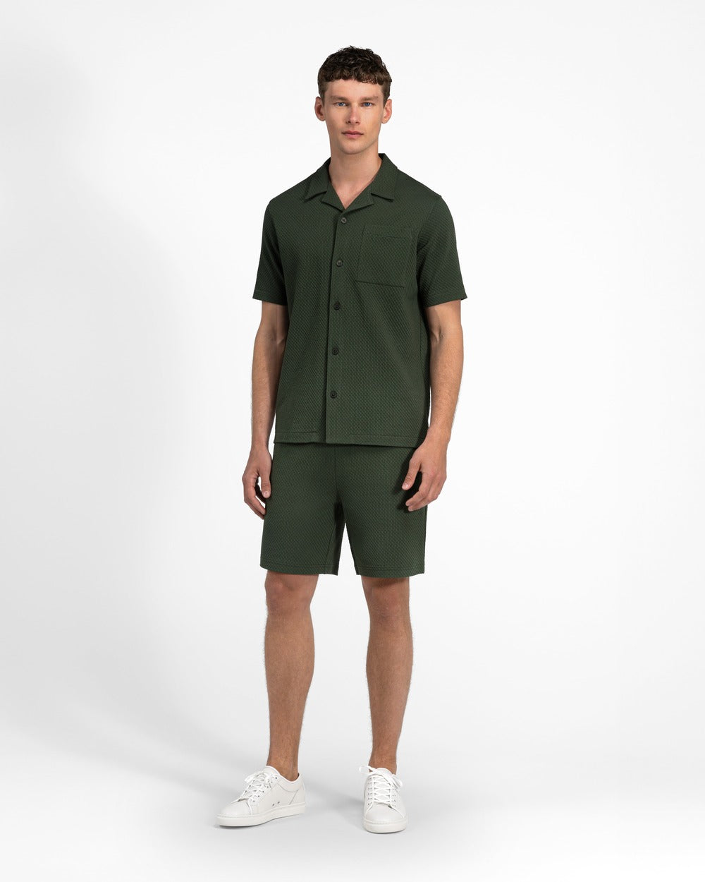 SH 04 Jacquard Forest Green – short sleeve shirt in green cotton jacquard, photo 11