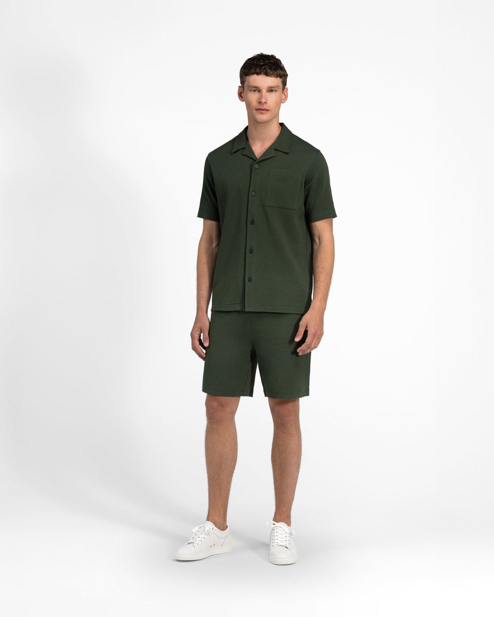 SH 04 Jacquard Forest Green – short sleeve shirt in green cotton jacquard, photo 11