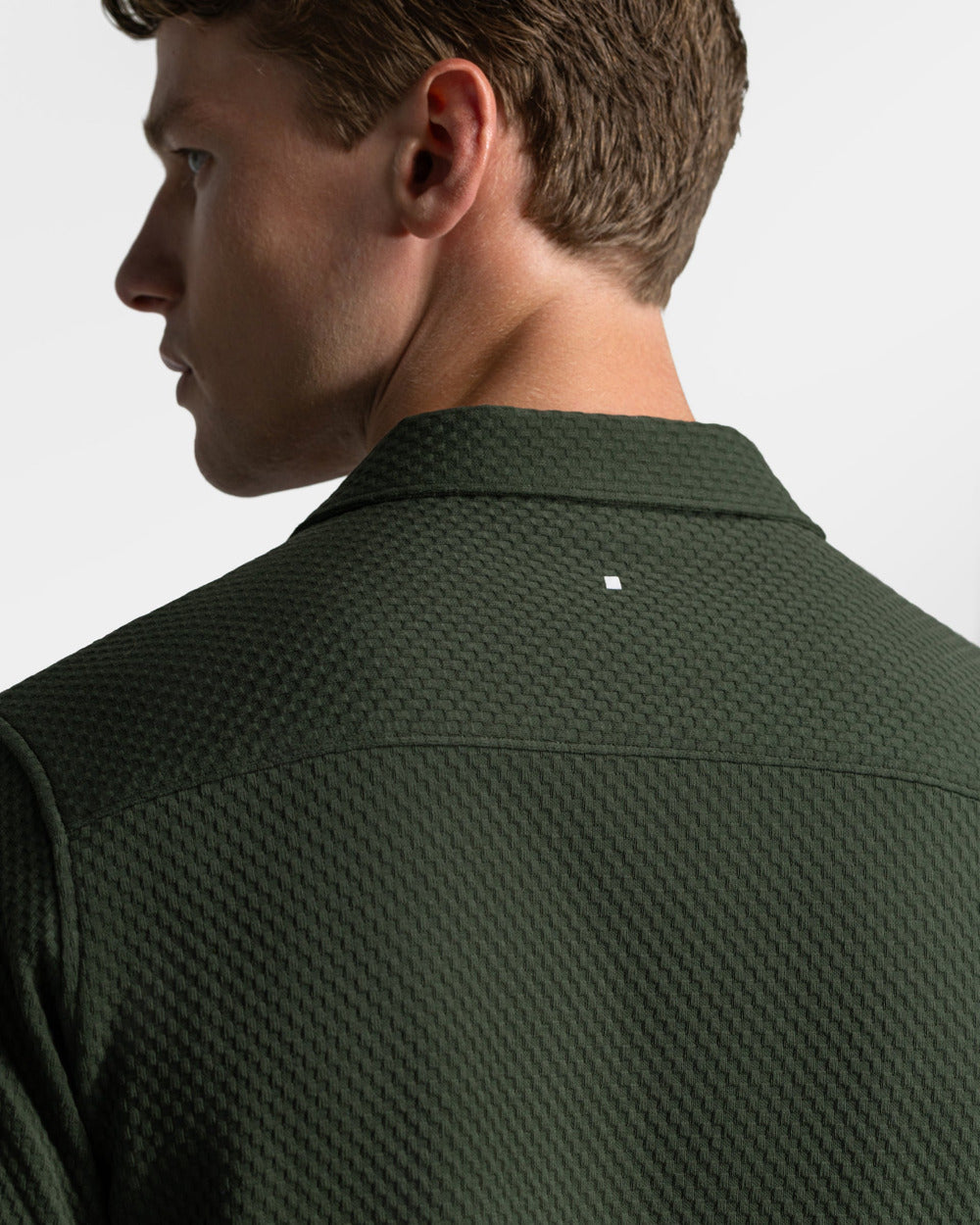 SH 04 Jacquard Forest Green – short sleeve shirt in green cotton jacquard, photo 13