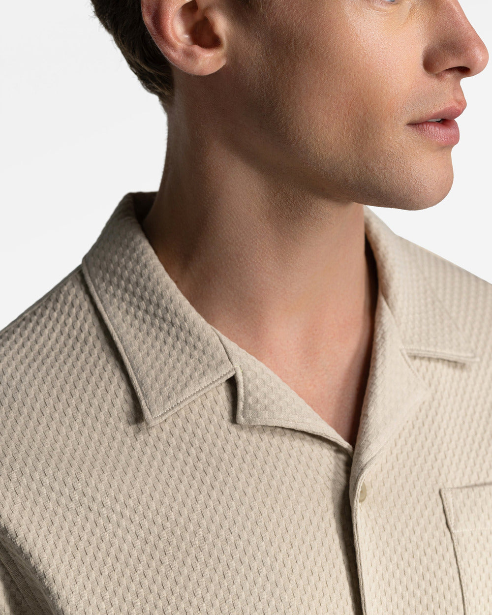 SH 04 Jacquard Sand – short sleeve shirt in beige cotton jacquard, photo 7