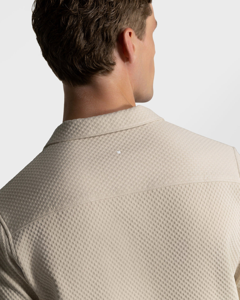 SH 04 Jacquard Sand – short sleeve shirt in beige cotton jacquard, photo 8