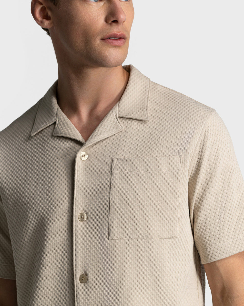SH 04 Jacquard Sand – short sleeve shirt in beige cotton jacquard, photo 9