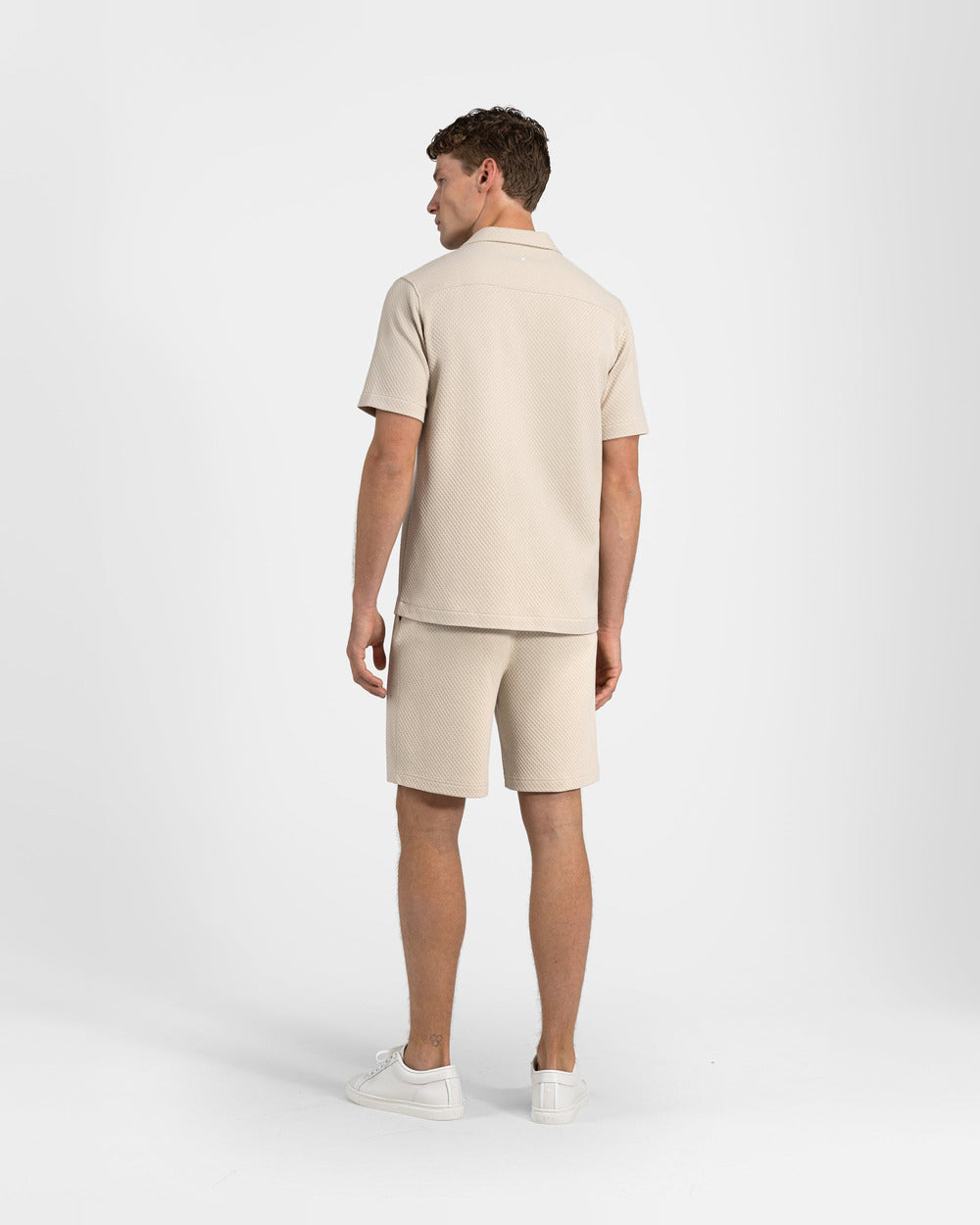 ST 02 Jacquard Sand and SH 04 Jacquard Sand – shorts and short sleeve shirt
