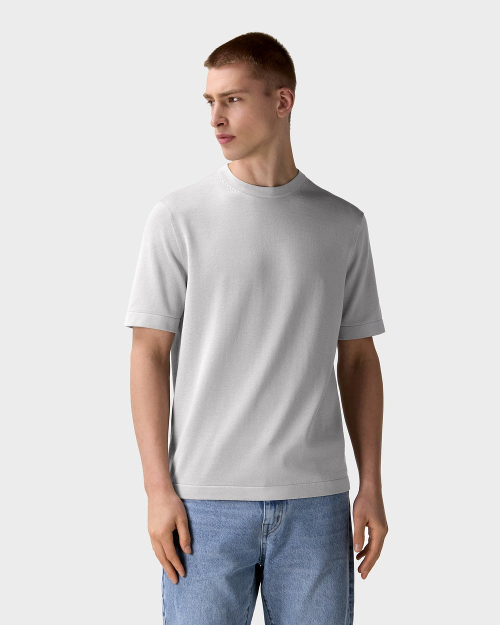 TS 04 Tailored Cement Grey – knitted t-shirt in grey cotton and silk