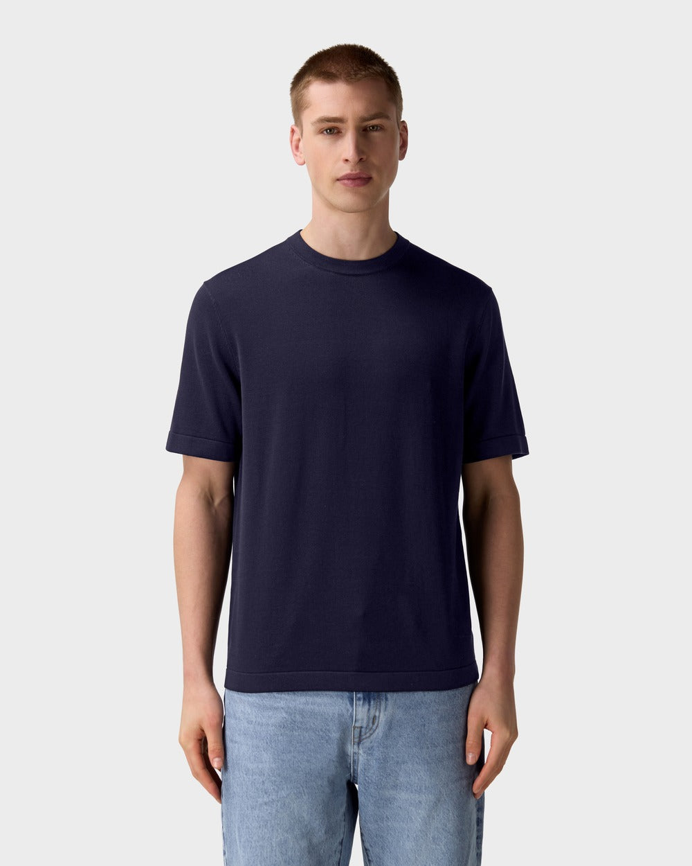 TS 04 Tailored Blueberry – knitted t-shirt in blue cotton and silk