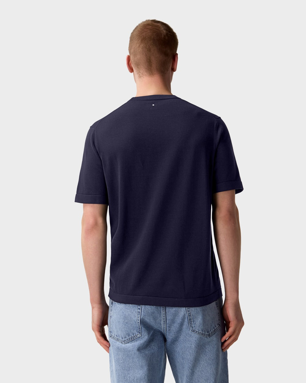 TS 04 Tailored Blueberry – knitted t-shirt in blue cotton and silk, photo 3