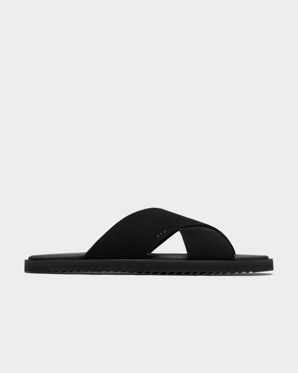 SL 03 Suede Black – cross strap slides in black suede