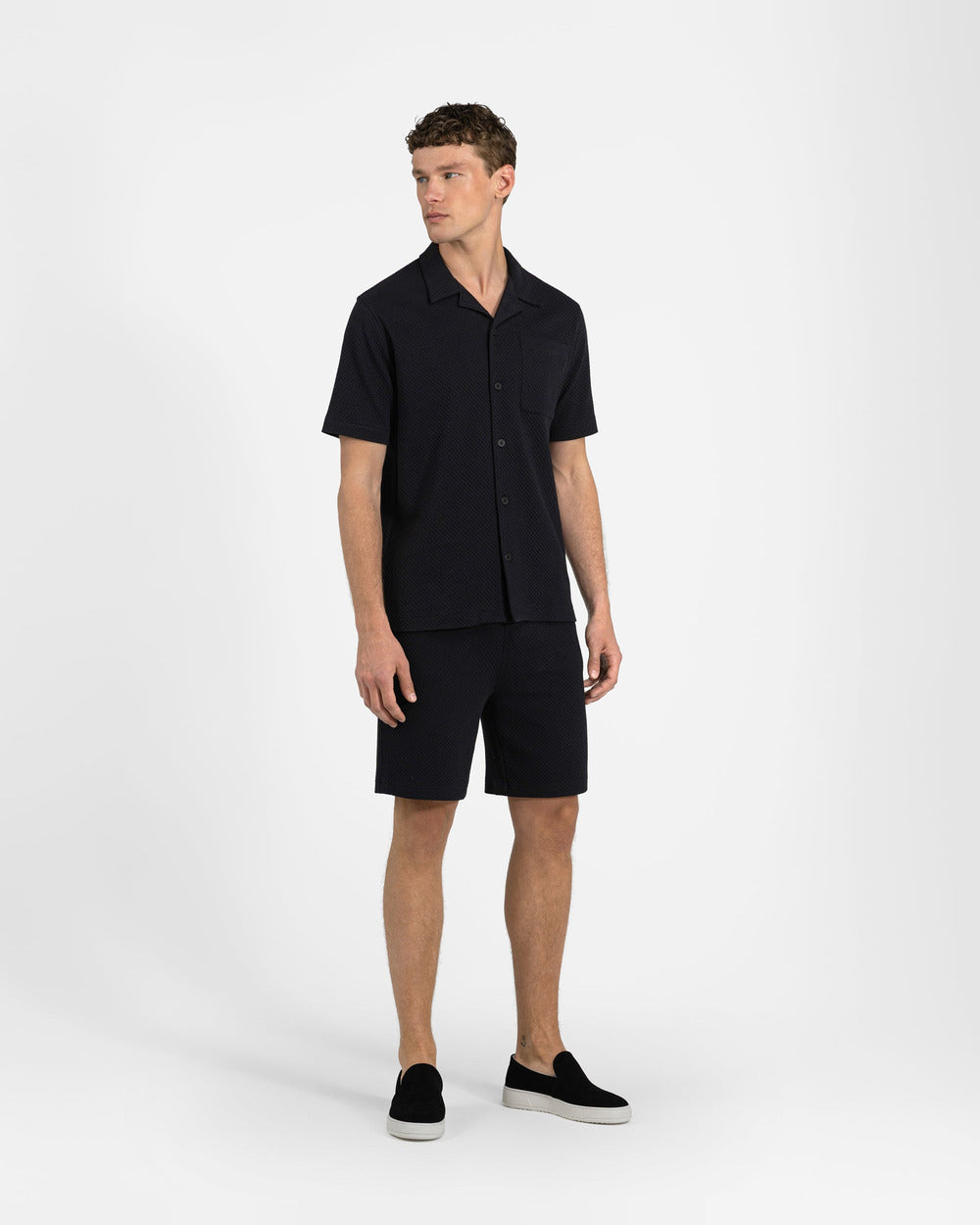 ST 02 Jacquard Black and SH 04 Jacquard Black – shorts and short sleeve shirt