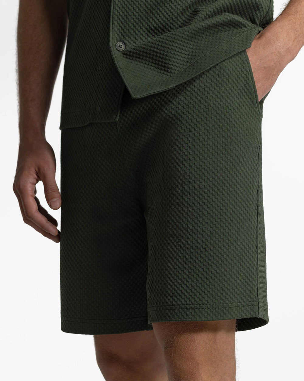 ST 02 Jacquard Forest Green – shorts in green cotton jacquard, photo 3